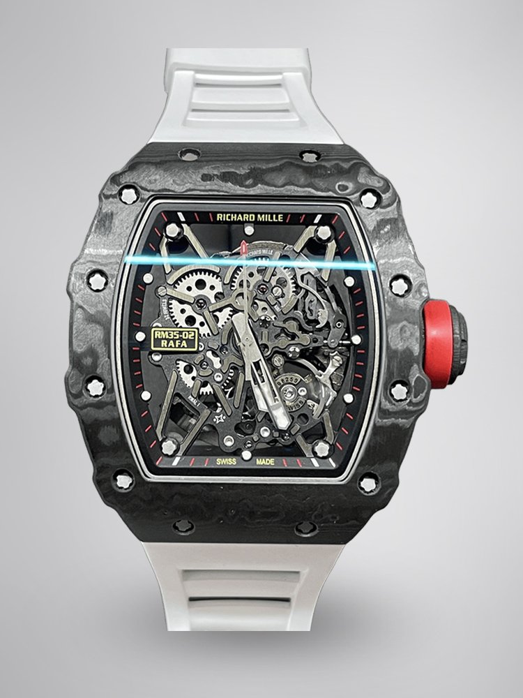 0bd724ef497d5f83f876ac5da91c3d77.jpg Swiss Richard Mille RM 35-02 RAFA Replica Watch White Rubber Strap Skeleton Dial - Image 1