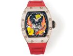 Replica Richard Mille RM S10 Koi Tourbillon Watch Rose Gold with Diamond - Red Leather Strap - Image 9