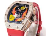 Replica Richard Mille RM S10 Koi Tourbillon Watch Rose Gold with Diamond - Red Leather Strap - Image 3