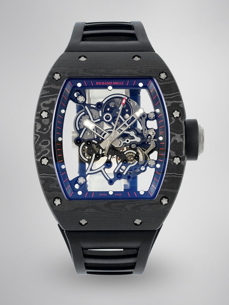 2b7ce23edfeb037d9e9f7f5ccde5a6ec.jpg Richard Mille RM055 Skeleton Watch with Black Rubber Strap – Super Clone - Image 1