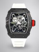 Top Swiss Replica Richard Mille RM35-01 – Carbon Fiber Case & White Rubber Strap