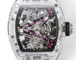 Replica Richard Mille RM 38-02 Pink Themed Crystal Skeleton Tourbillon Black Rubber Strap Watch - Image 6