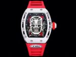 Best Swiss Replica RICHARD MILLE RM 52 Tourbillon Super Clone Watch – Skull Skeleton Dial, Red Strap - Image 2