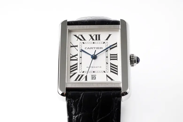 Cartier Tank W5200028 Silver Dial Black Leather