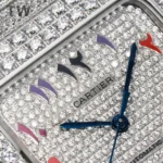 Cartier Santos Full Diamond Bezel Silver Watch - Image 8