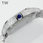 Cartier Santos Full Diamond Bezel Silver Watch - Image 7