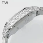 Cartier Santos Full Diamond Bezel Silver Watch - Image 6